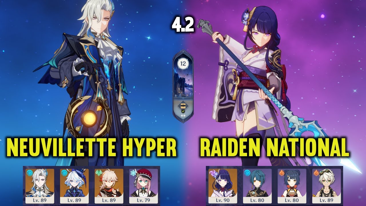 (F2P) C0 NEUVILLETTE FURINA Hyper & C0 RAIDEN National | 4.2 Spiral Abyss Floor 12 | Genshin Impact