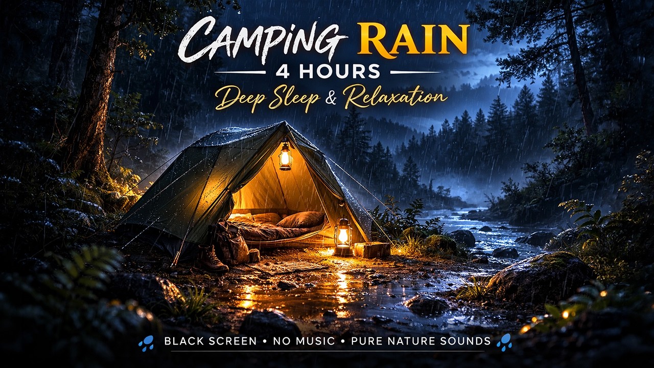 Rain on Tent in Forest for Deep Sleep 🌧️ Cozy Camping Rain Sounds | 4 Hours | Black Screen