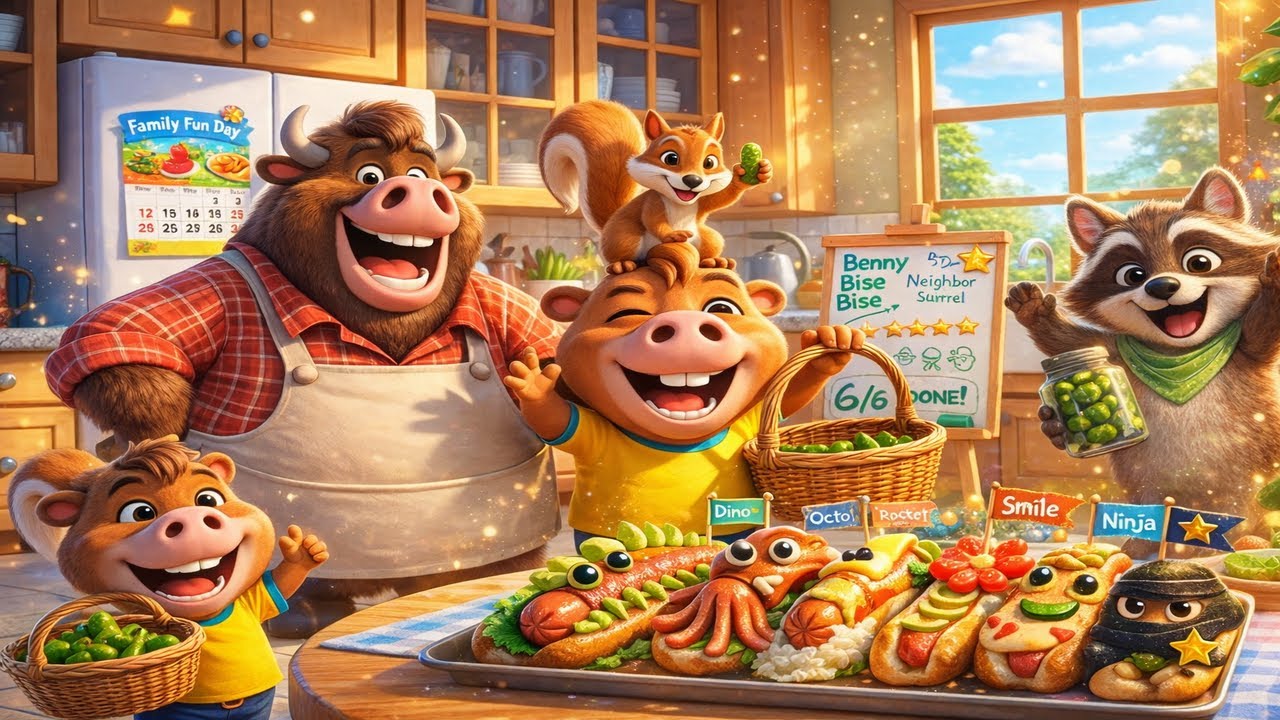 Bison Family Funtime Hot Dogs Family Style 🌭 Funny Food Art for Kids