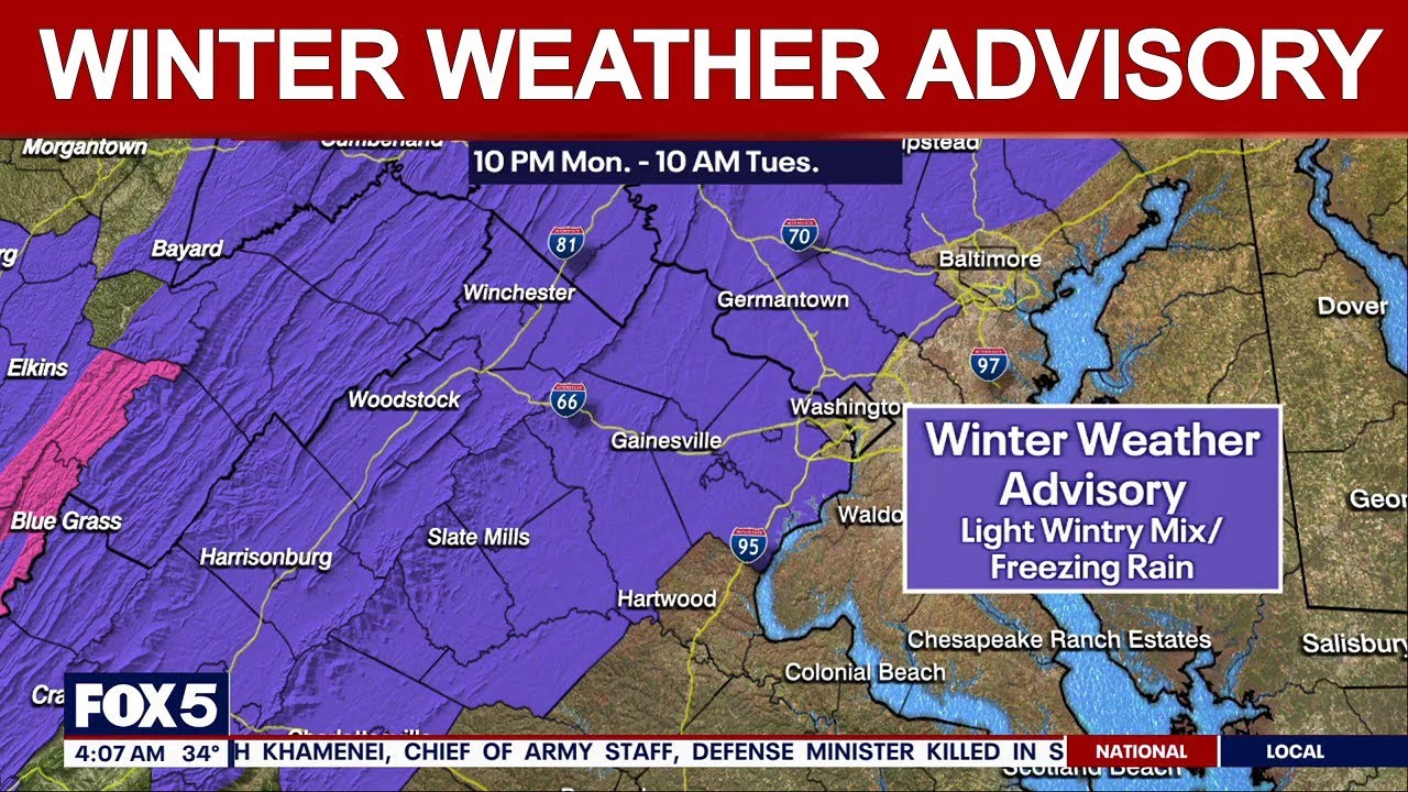 Winter Weather Advisory: Portions of Maryland, Virginia under snow threat