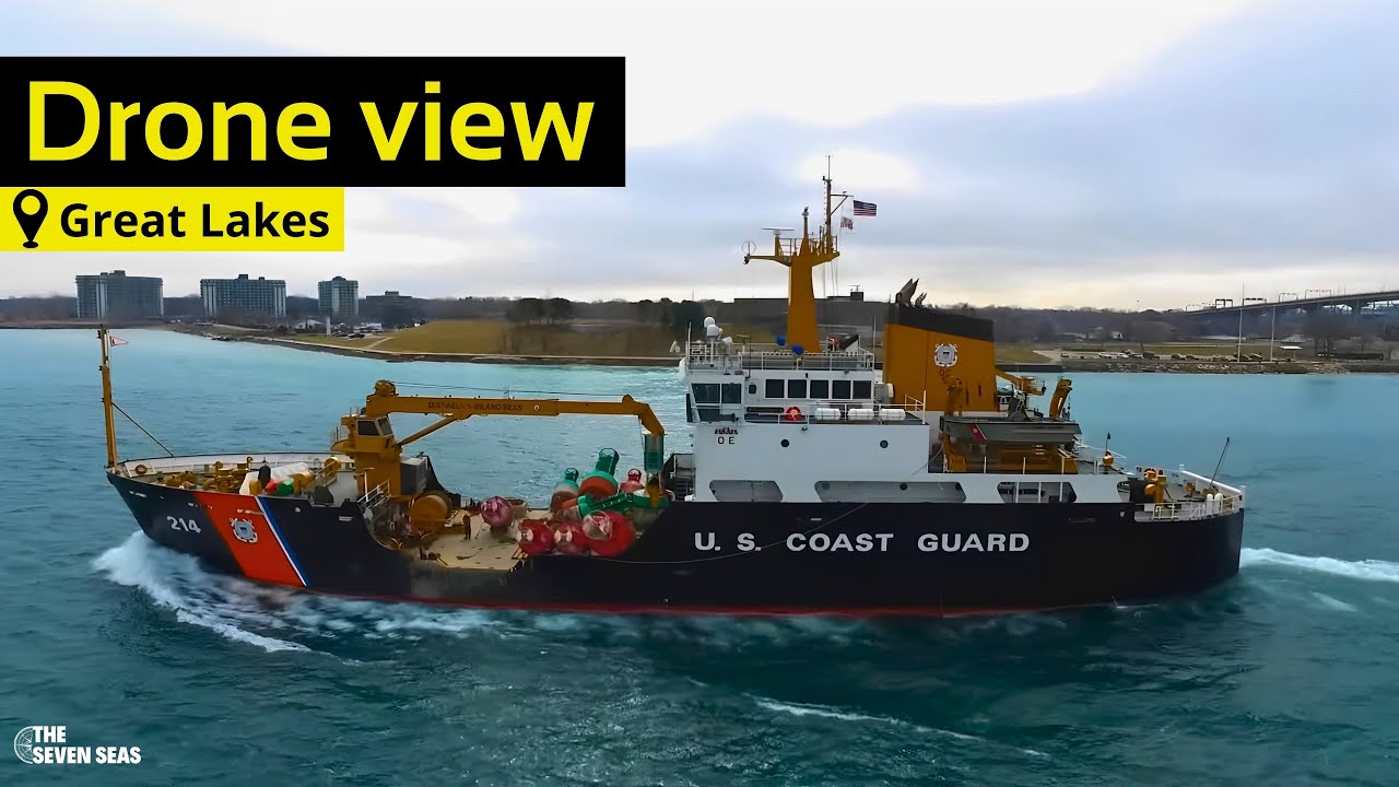 Drone video of U.S. Coast Guard #214 'HOLLYHOCK' at Port Huron, Michigan - Shipspotting 2023 !