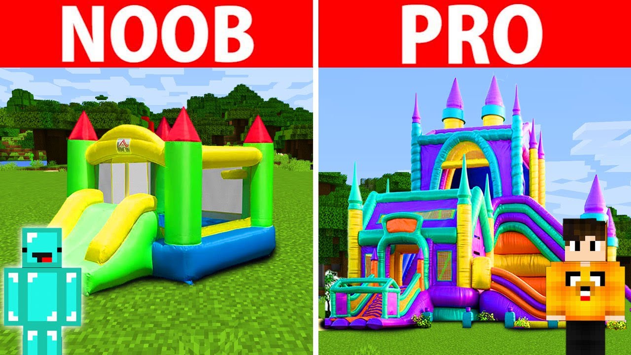 Minecraft NOOB Vs PRO : SAFEST BOUNCY CASTLE Build CHALLENGE!