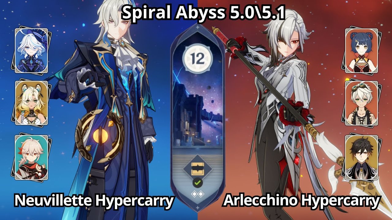 C0 Neuvillette Hypercarry & C0 Arlecchino Hypercarry - Spiral Abyss 5.0\5.1 Floor 12 Genshin Impact