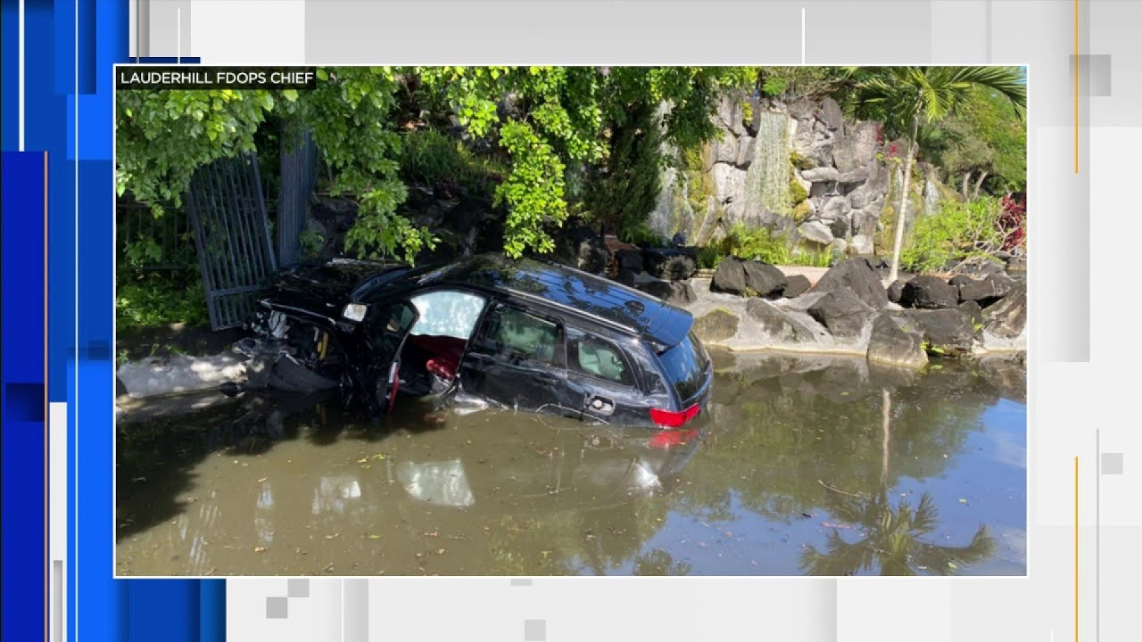 Car ends up in pond after crash in Lauderhill