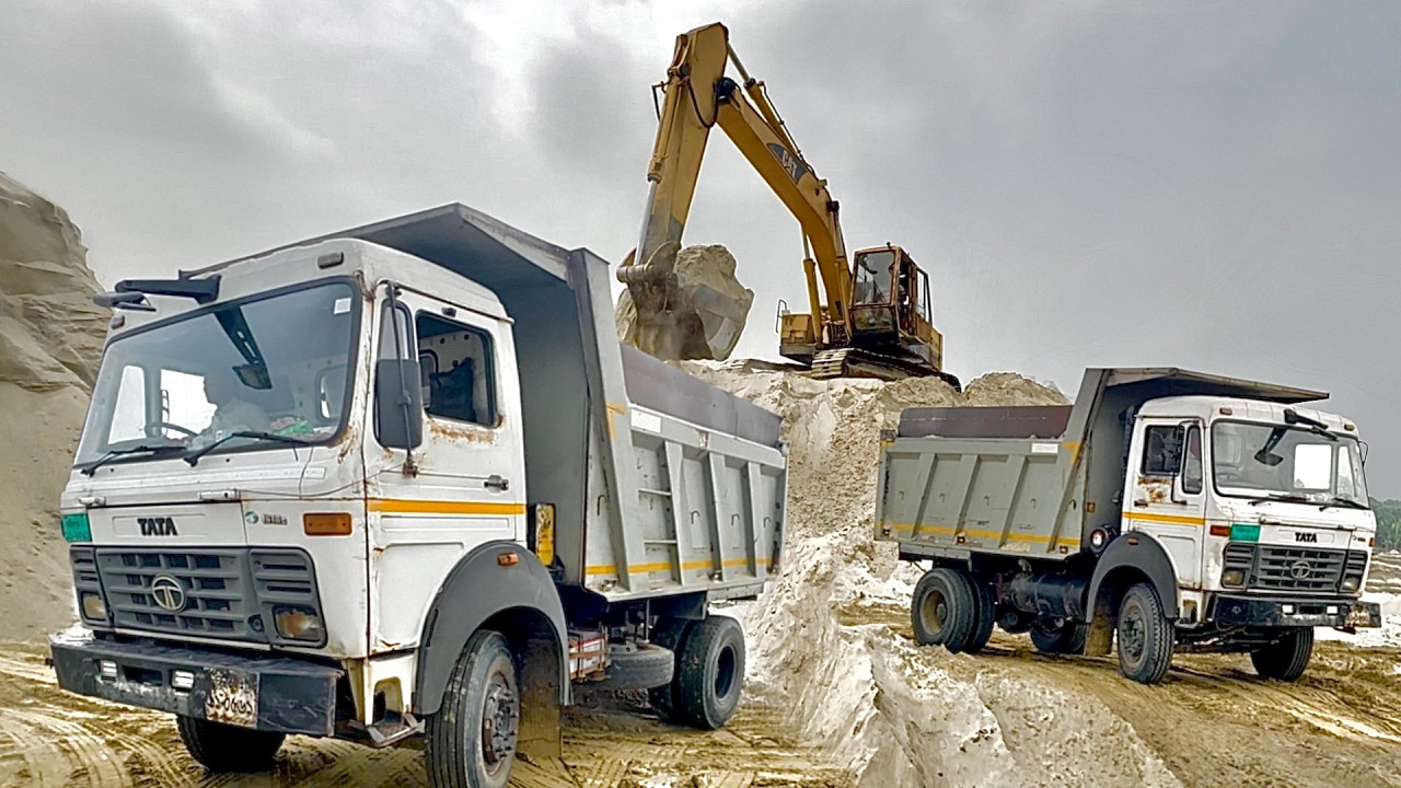 Amazing TATA 1618c Truck Vs MS180 Excavator Power Testing & Sand Loading & Driving  | Loading Skills
