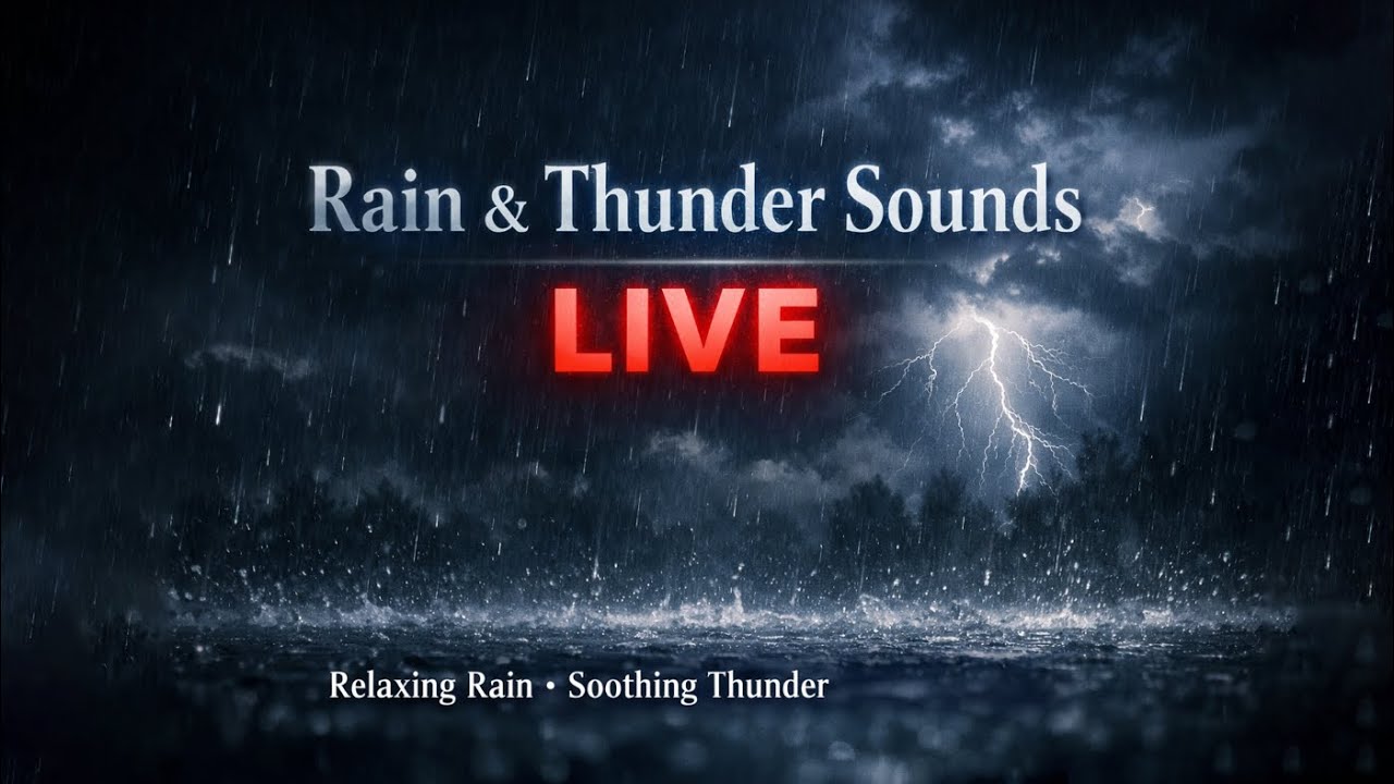LIVE Rain & Distant Thunder ⛈️ Calm Night Ambience