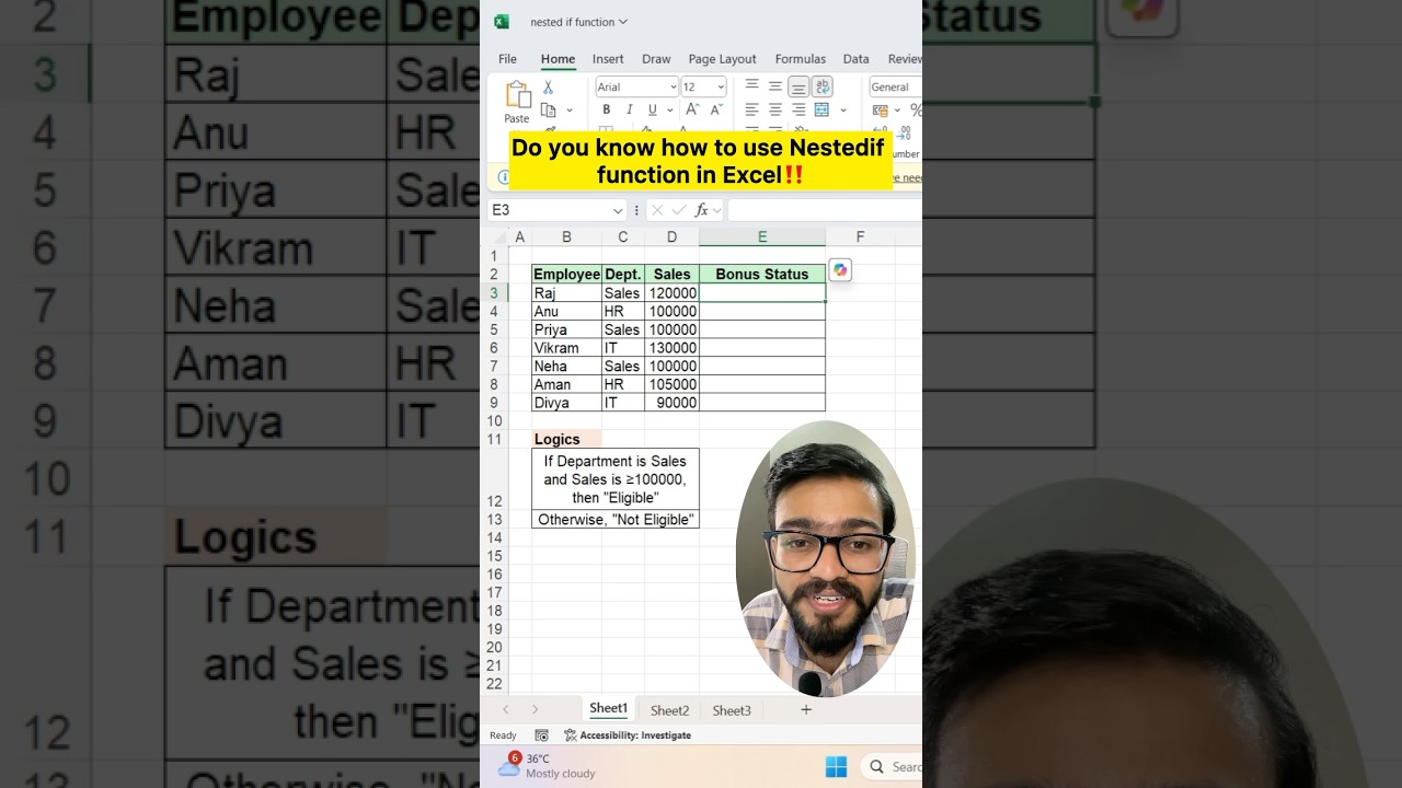 How to use Nested If Function in Excel‼️Amazing Excel Function #excel #exceltutorial #exceltips