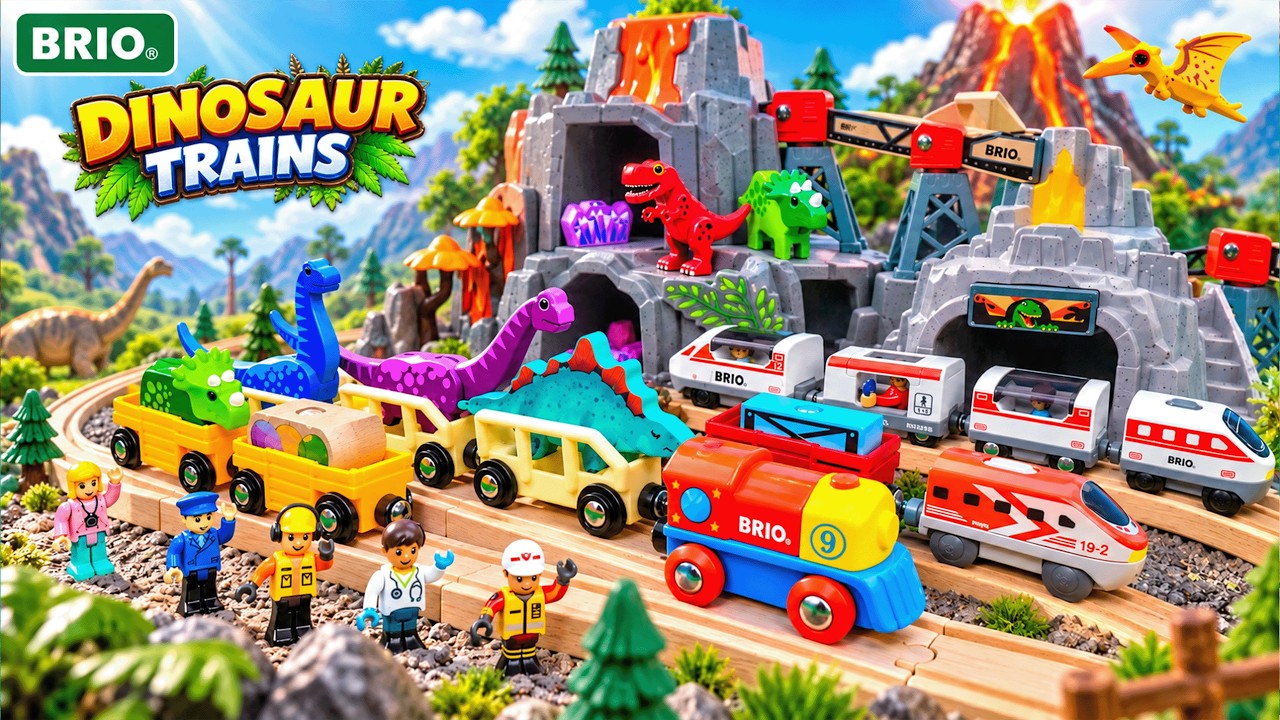 Amazing BRIO Wooden Dinosaur Train Adventure with Colorful Trains!