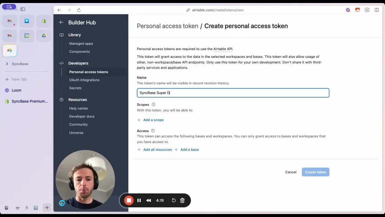 How to create an Airtable Personal Token &bull; SyncBase App Set up