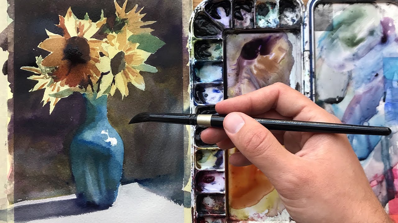 Easy Sunflowers Watercolor Painting Tutorial For Beginners