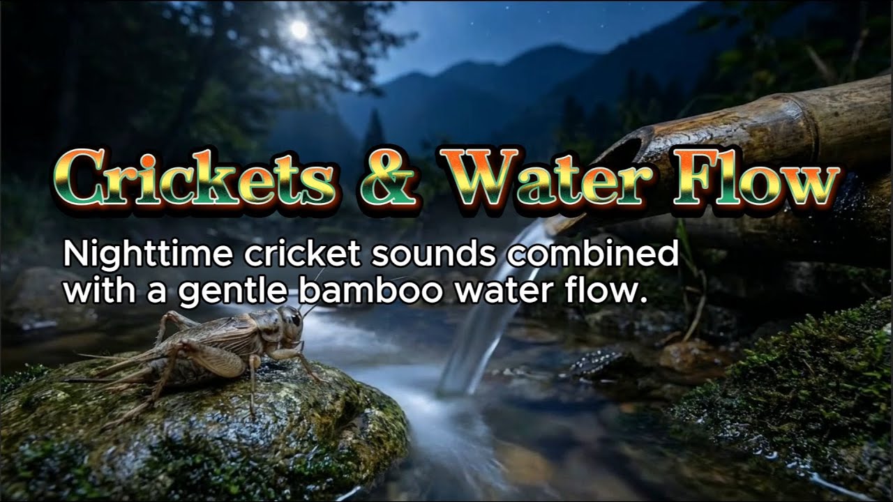 Crickets at Night & Gentle Bamboo Water Flow – 10 Hours | Deep Sleep, Relaxation | No Music