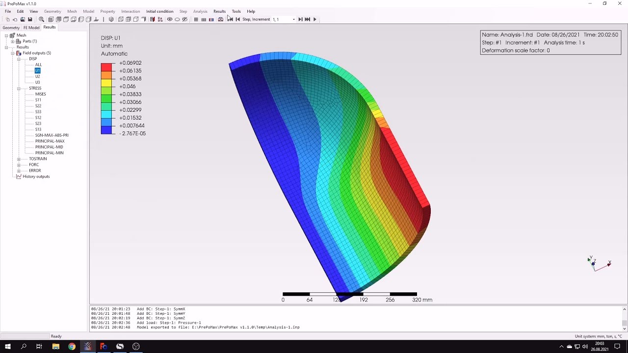 PrePoMax (CalculiX FEA) - Tutorial 5 - Thin-walled pressure vessel