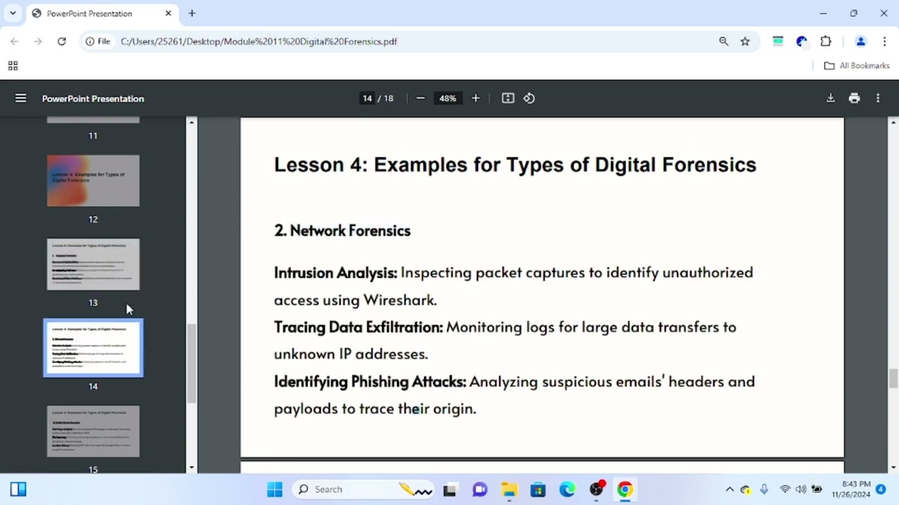 lesson 11.4 examples for types of digital forensics