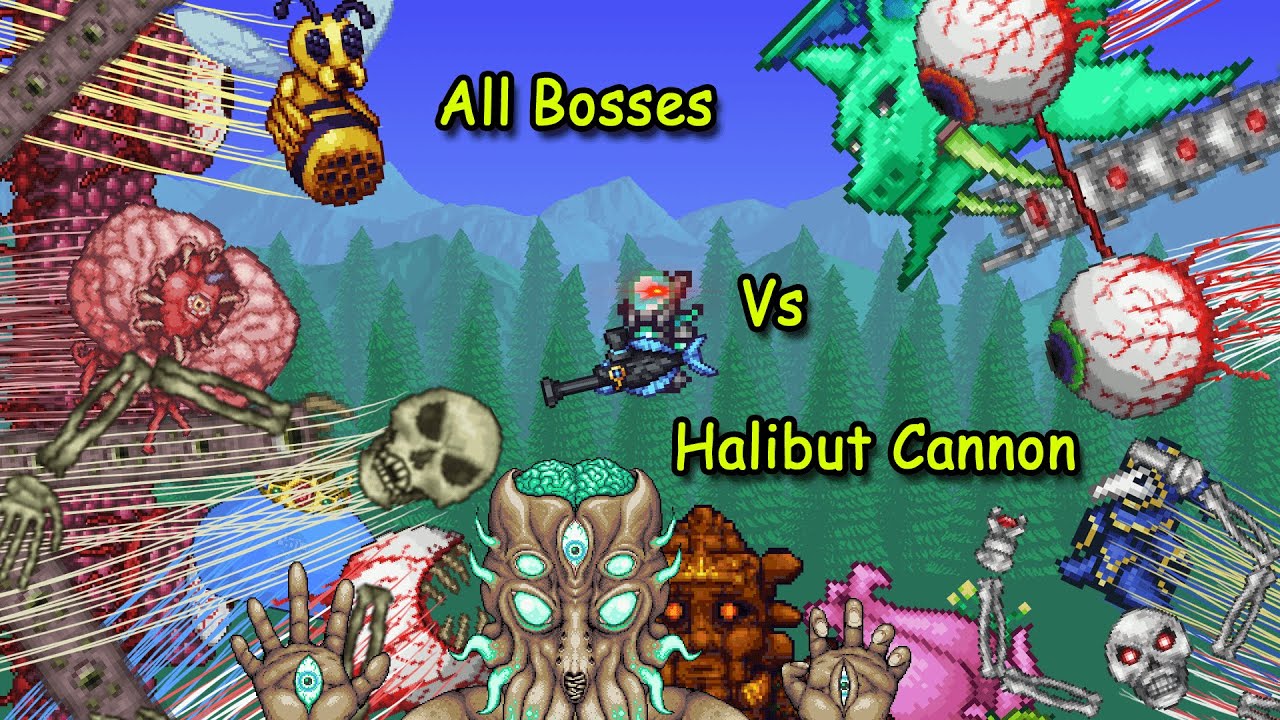 ALL Bosses Vs Halibut Cannon | Terraria