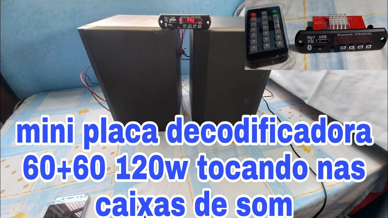 mini placa decodificadora 60+60 (120w ) usb mp3 Aux sd Bluetooth tocando nas caixas de som