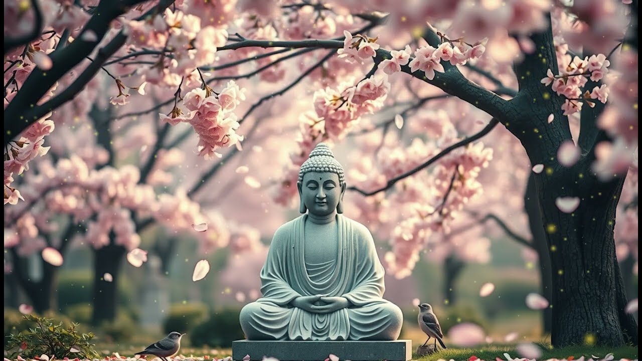 Blossoms of Silence – Buddha in a Forest of Pink Trees and Birds, Guided by Nature’s Calm Meditative