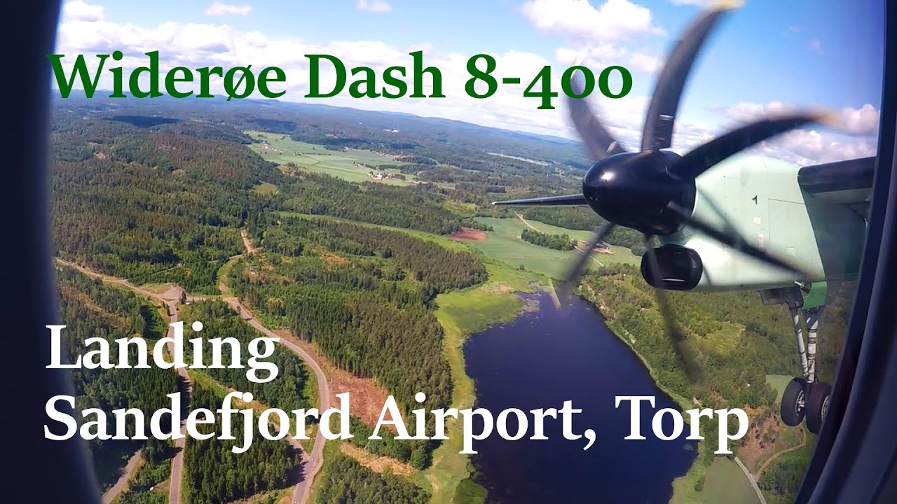 Widerøe Dash 8-400 Landing at Sandefjord Airport, Torp