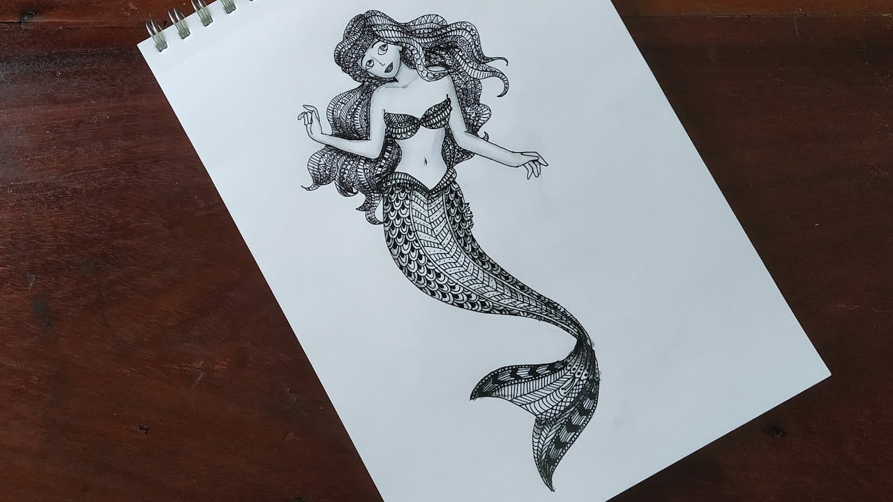 How to draw easy Mandala art of Mermaid | Disney princess | Zentangle Doodle art | Quick drawing