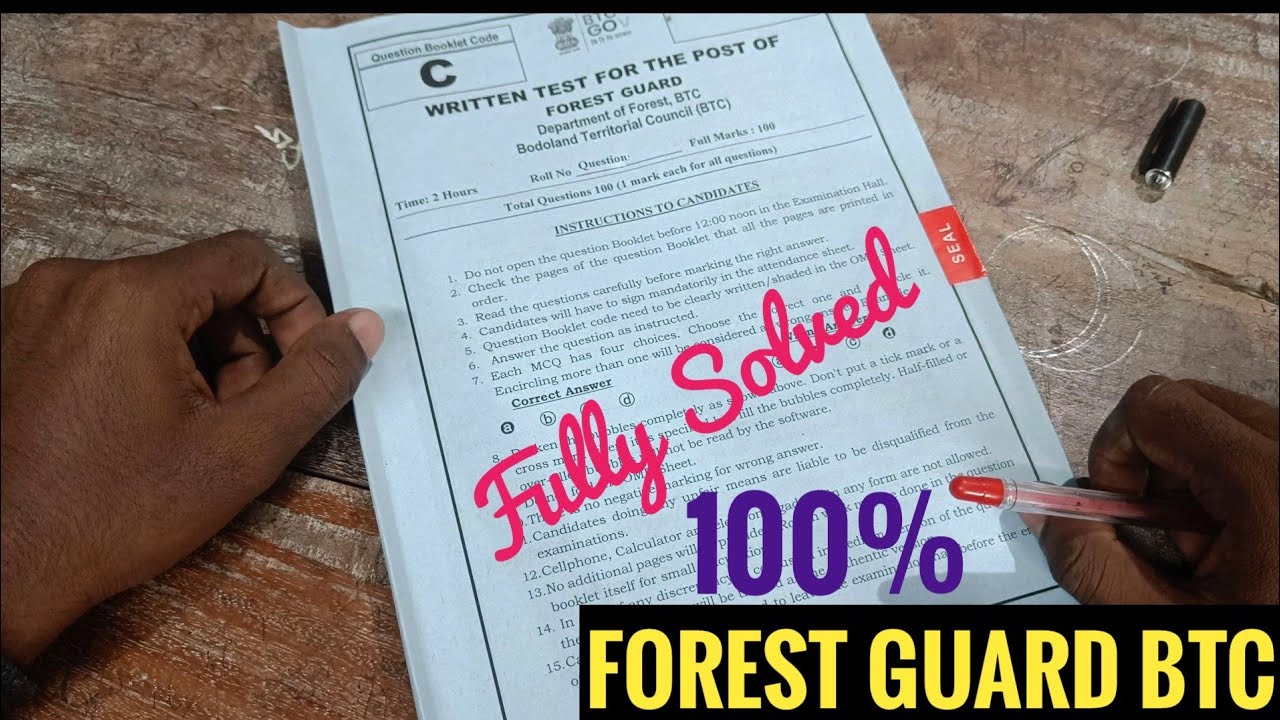 BTC Forest Guard Question Paper Fully Solved