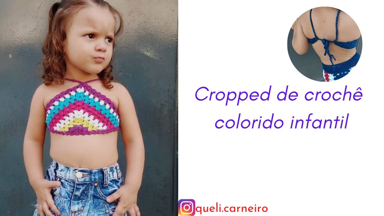 Cropped  de crochê colorido infantil ( Passo a passo)