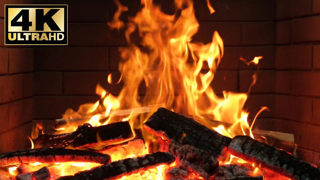 🔥 Relaxing winter fireplace sounds. Fire background video effects 4K. Fireplace camping atmosphere