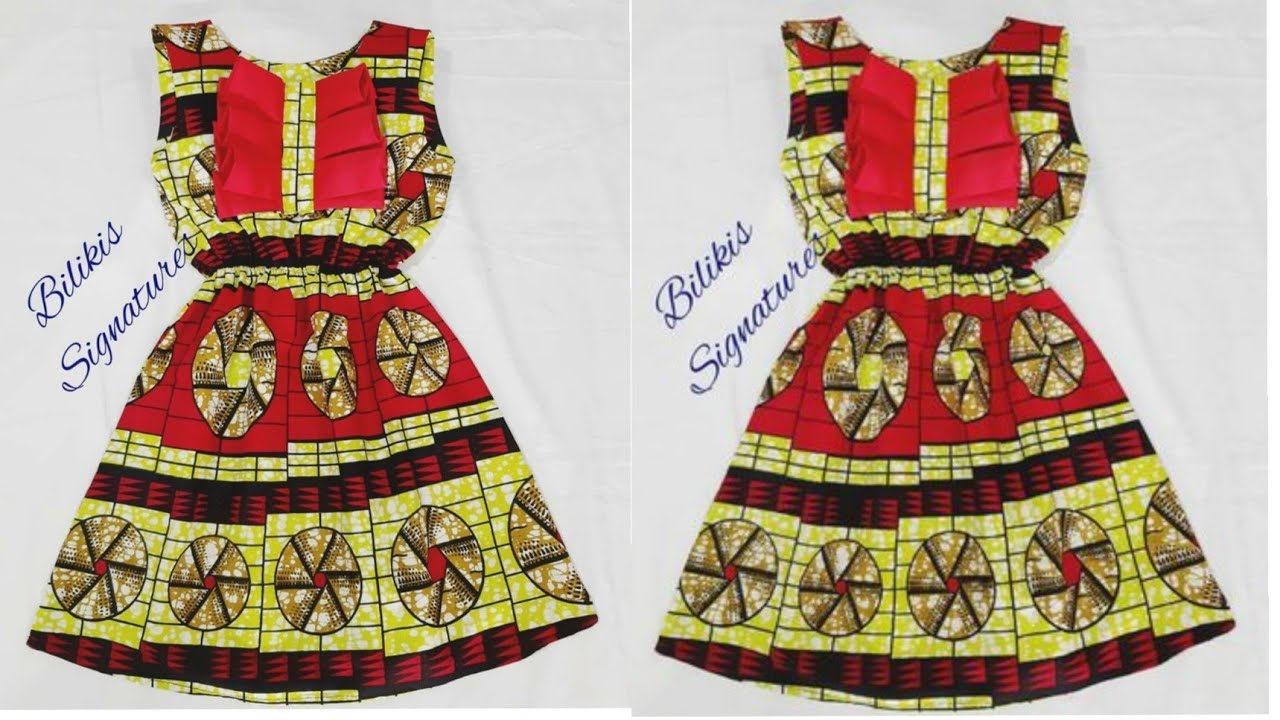 Elastic waist dress with faux placket for girls