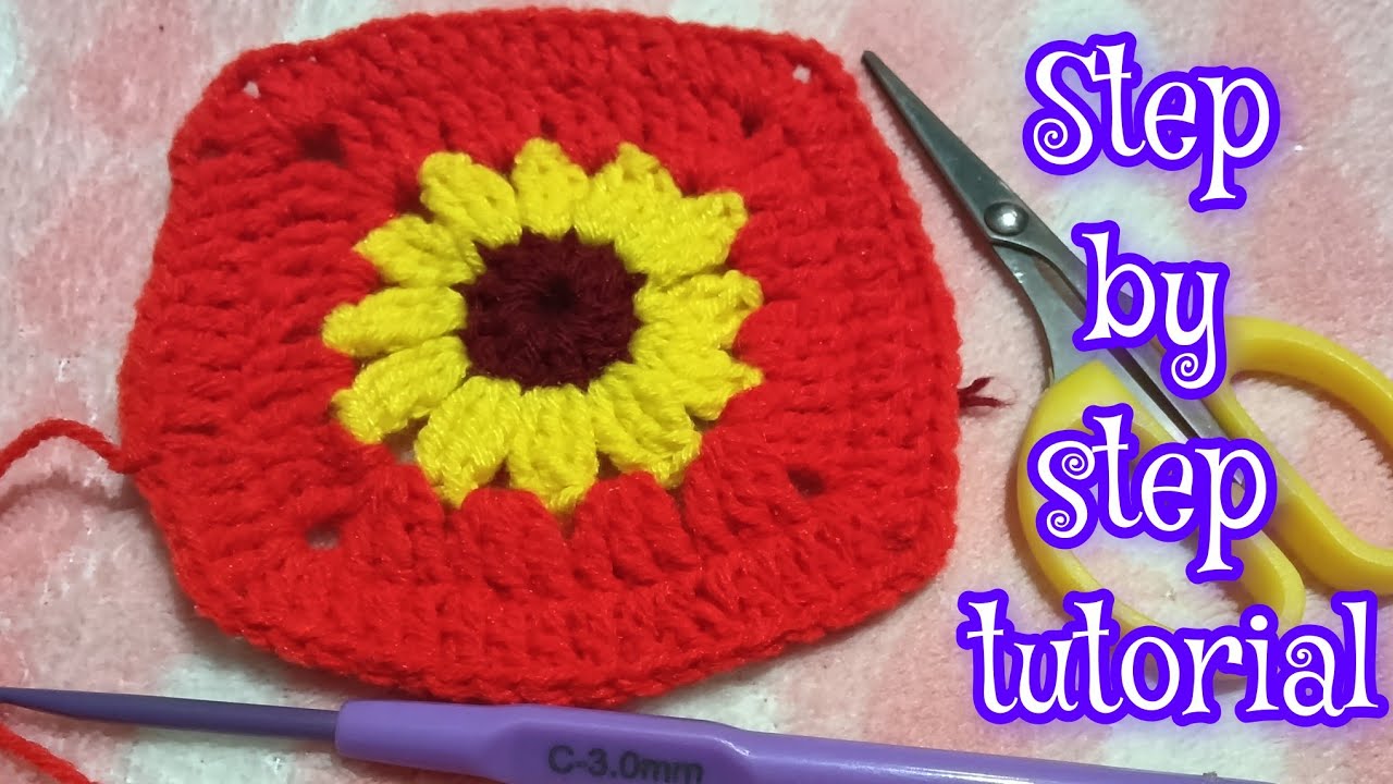 Sunflower Granny Square Crochet Tutorial | Easy Step-by-Step for Beginners#crochetflower  #crochet