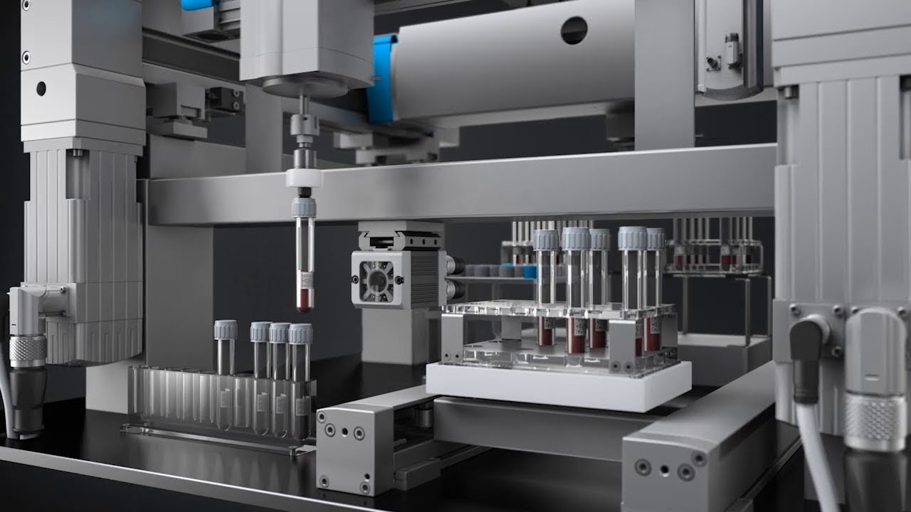 Liquid handling in laboratories: Opening, dispensing, pipetting and transporting with Festo
