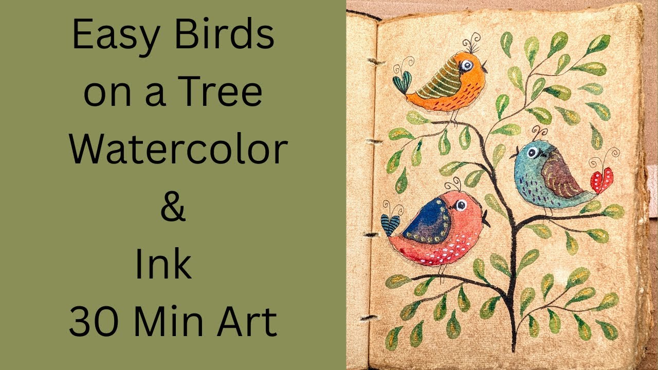 Simple Watercolor & Ink Journal Page – Birds on a Tree