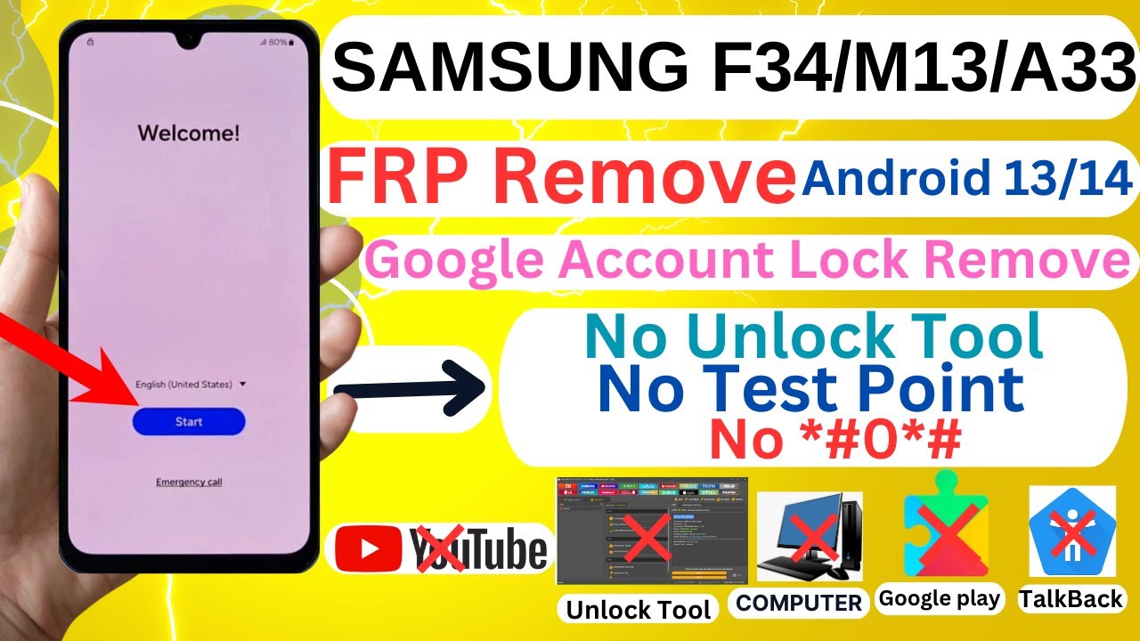 SAMSUNG F34 5G/M13 5G/A33 5G FRP/Google Account Remove Android 14 No*#0*#No FRP Tool Without PC 2025