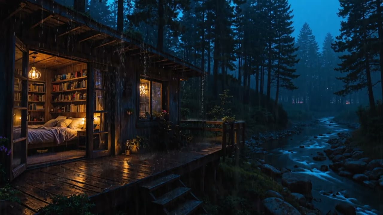 Soft Rain Falling Through the Forest Around a Hidden Cabin 🌧️🌲 | Peaceful Deep Sleep Ambience