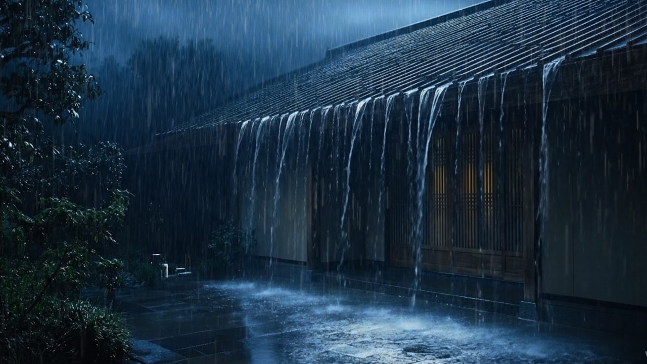 Heavy Rain Pouring from Roof at Night | Sleep in 2 Minutes with Deep Rain Sounds Ambience (NO ADS)