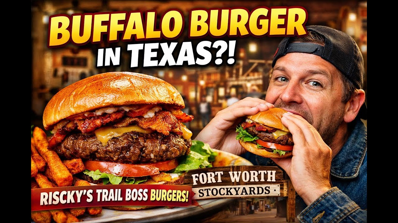 Riscky’s Trail Boss Burgers в Форт-Уорте, штат Техас | Бургер «Баффало», картофель фри из сладког...