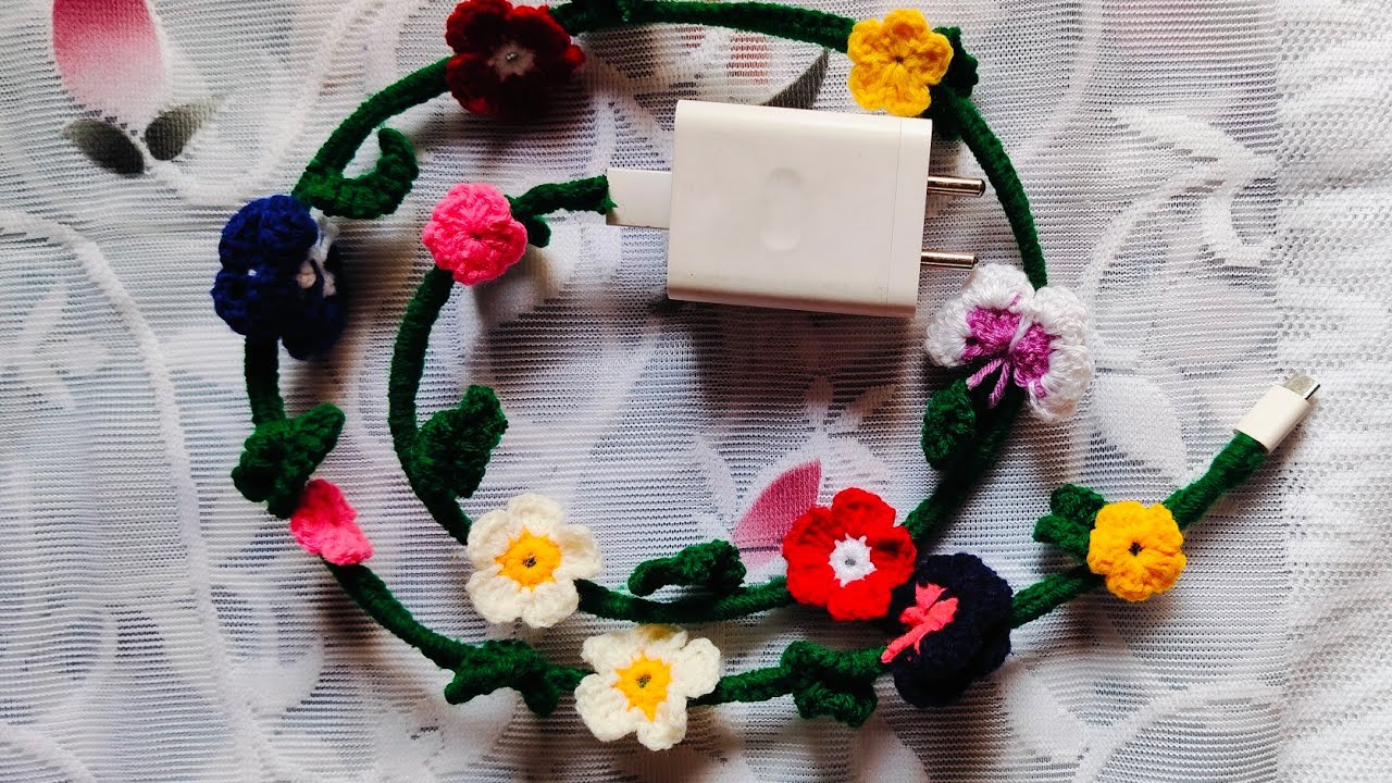 Crochet Charger Cord Cover|| Flower🌼Butterfly 🦋&  Leaf Vine 🍃Crochet 