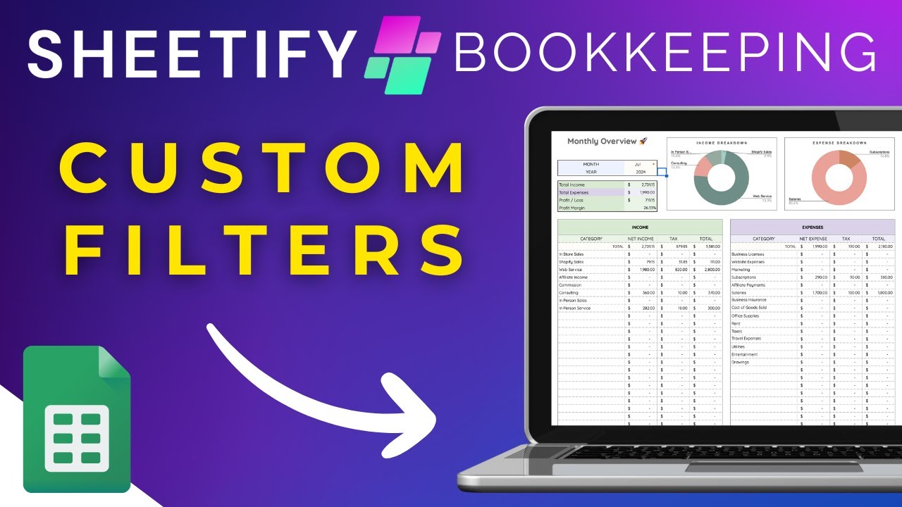 Google Sheets Bookkeeping Template Filters (Filter Income & Expense Transactions)