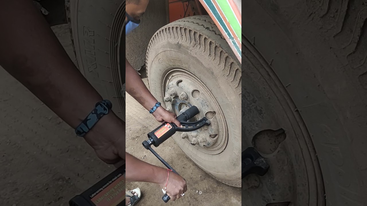 Lorry wheel bolts losseing and tighten machine it's very easy Lorry Driver's safe machine