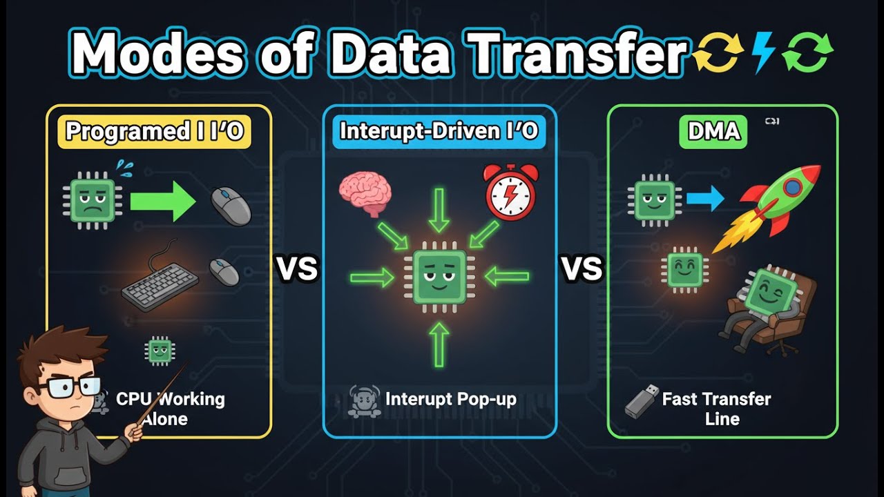 Modes of Data Transfer in Computer Organization | Programmed, Interrupt & DMA Explained ✅