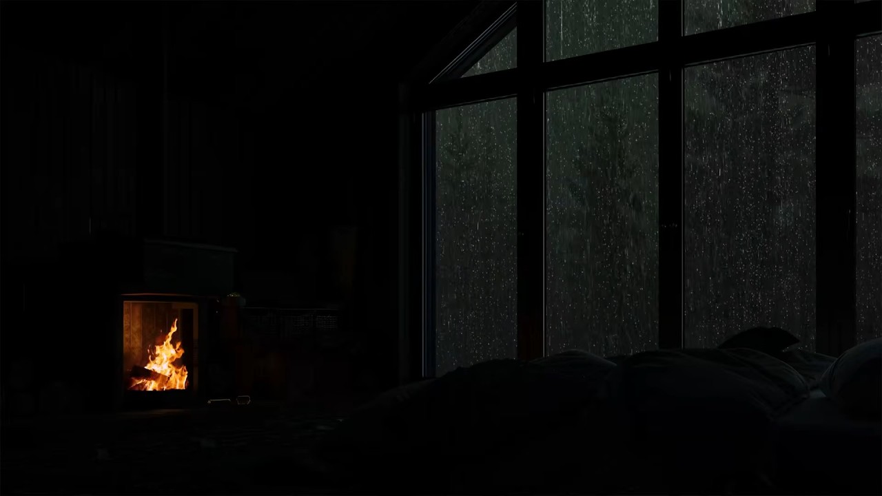 24 Hours Rain and Fireplace Sounds 🌧️🔥 Cozy Cabin Ambience for Deep Sleep & Relaxing Night