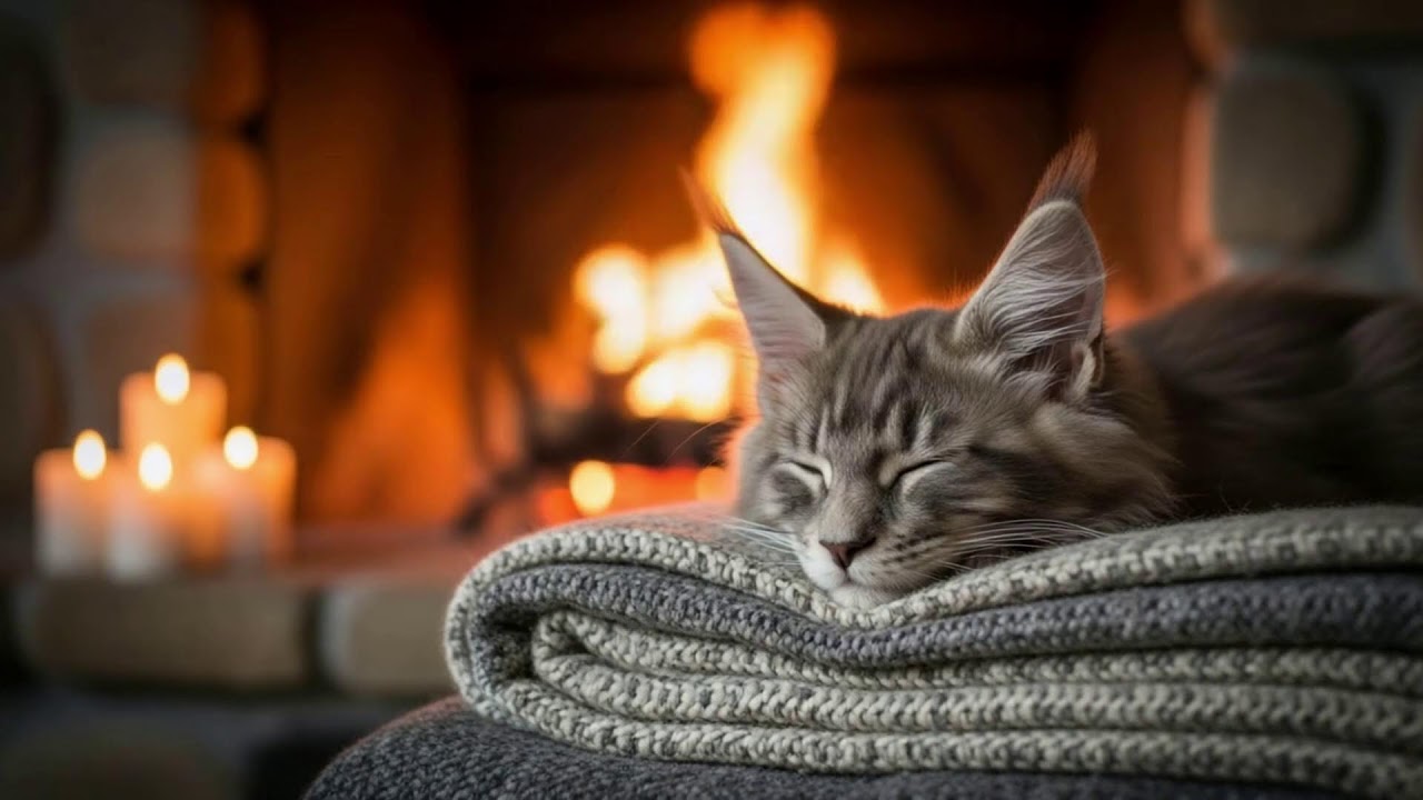 Soft Healing Cat Music 432Hz 🐈 Fireplace Crackling For Emotional Balance, Calm, And Gentle Rest