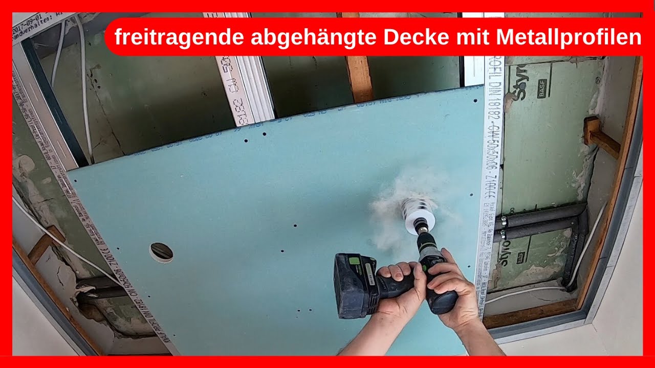 freitragende Flurdecke mit Doppelständerprofilen und Einbauleuchten / neue Werkstatt Trockenbau DIY