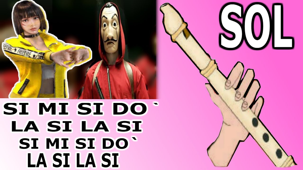 Free fire x La casa de papel, flauta dulce fácil, tutorial con animación, easy flute recorder