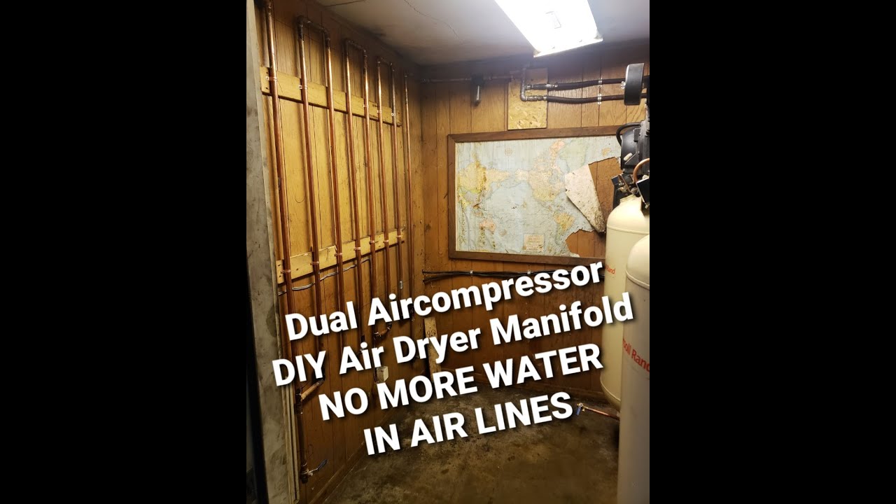 Dual Air Compressor Setup Aftercooler and copper pipe Dryer. No More Water in Air Lines for Big Shop