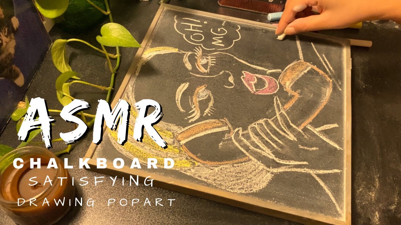 ASMR chalk on blackboard/drawing with chalk/pop art drawing/no talking video
