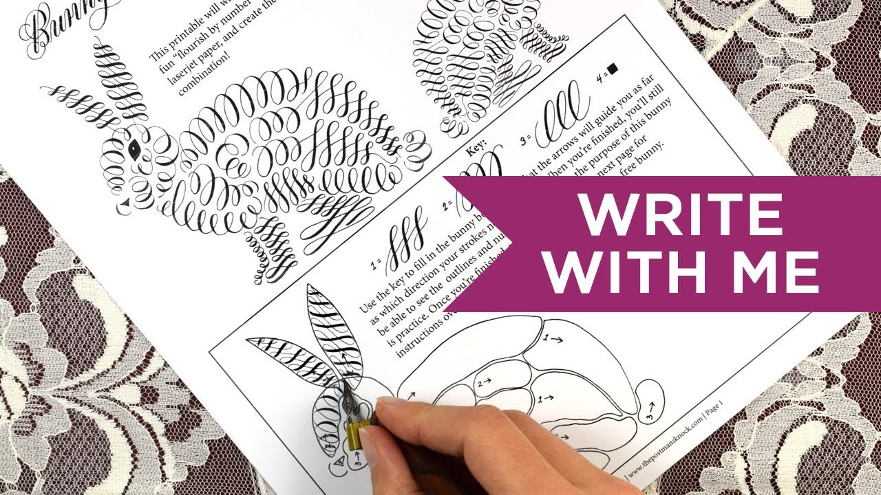 Make a Calligraphy Bunny With Me! (Real Time Pointed Pen Calligraphy Video With Free Worksheet)