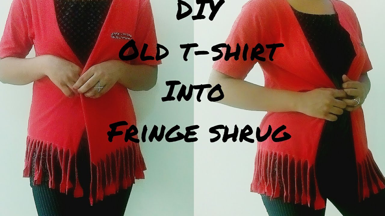 DIY:NO SEW OLD T-SHIRT INTO FRINGE SHRUG|