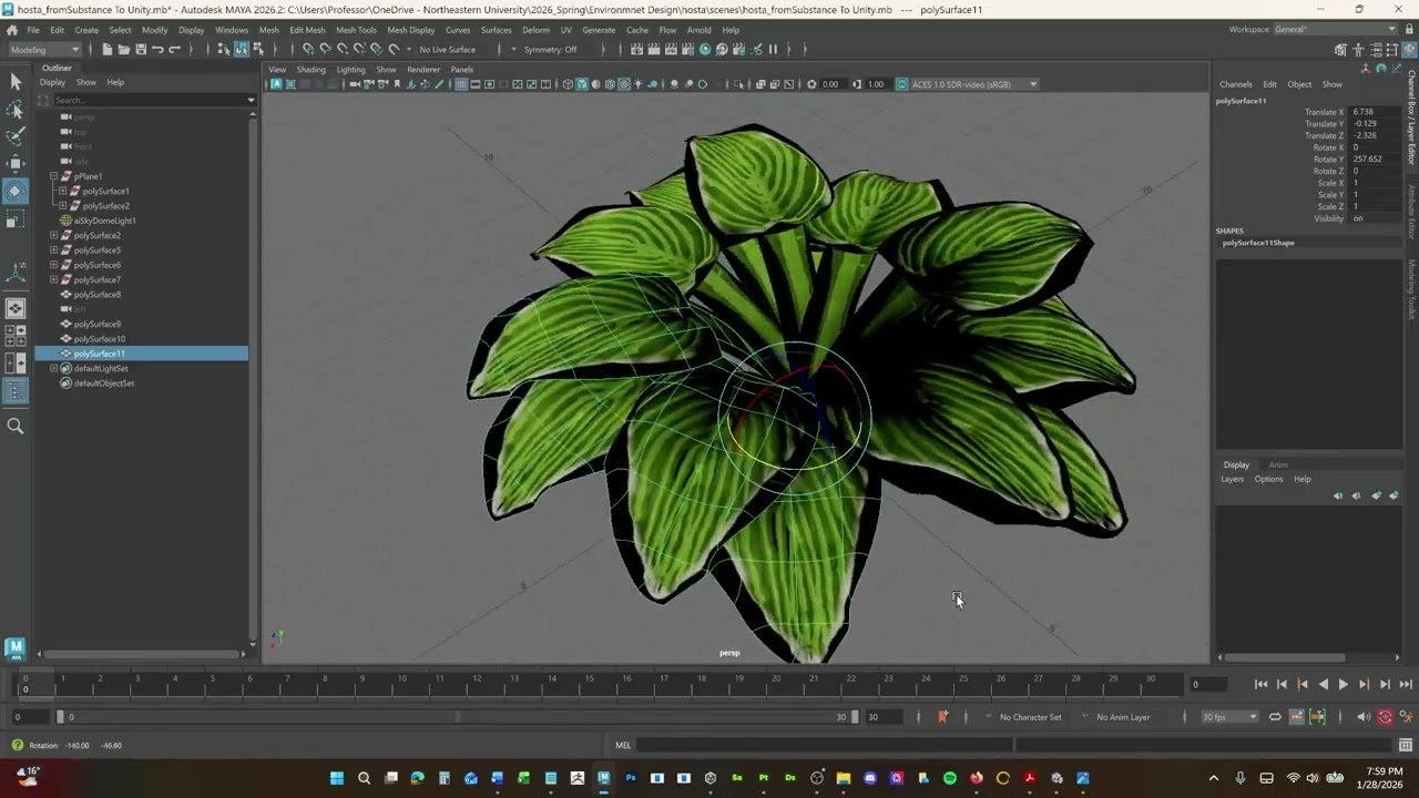 Creating The Flat Plane Leaves In Maya And Then Sending To Unity and Painting Them as Trees