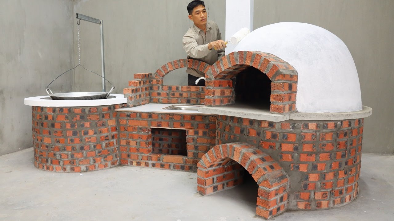 Outdoor Multifunc Wood Stove From Red Brick & Cement - Easy Building, DIY Pizza Oven Making