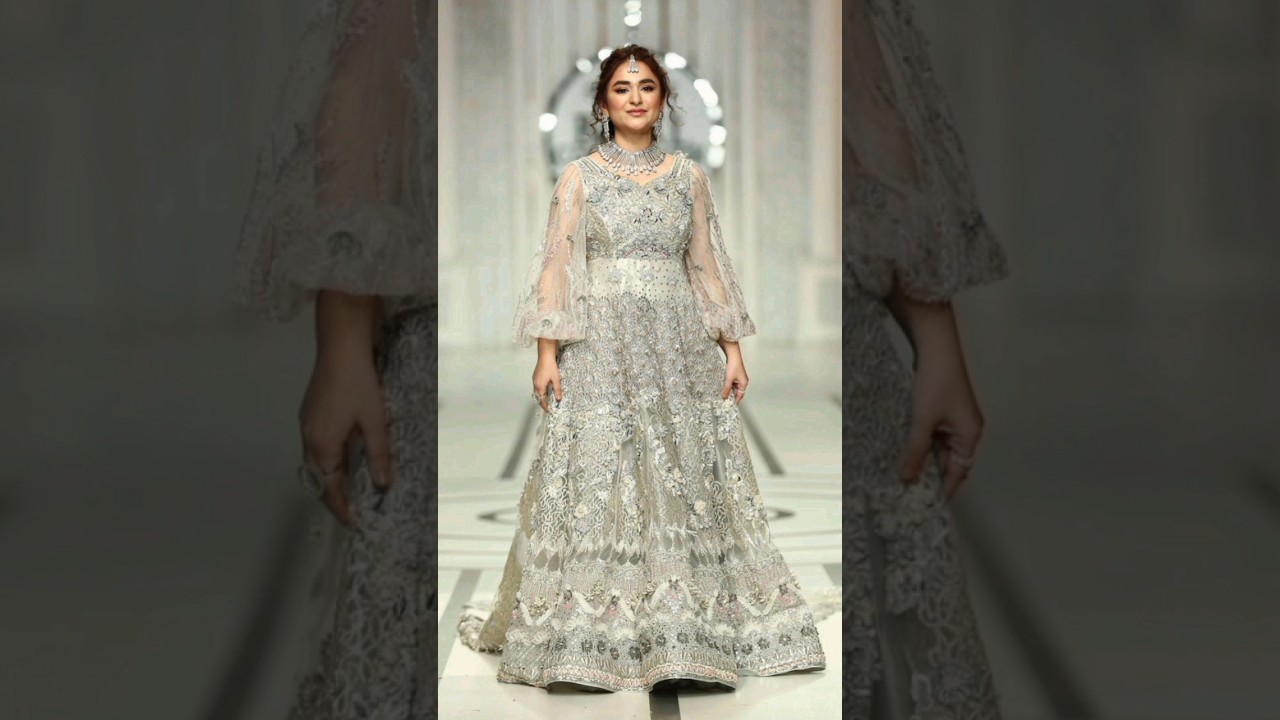 famous Pakistani celebraties in silver grey bridal dress. #latesttrends #silverdress #bridaldresses