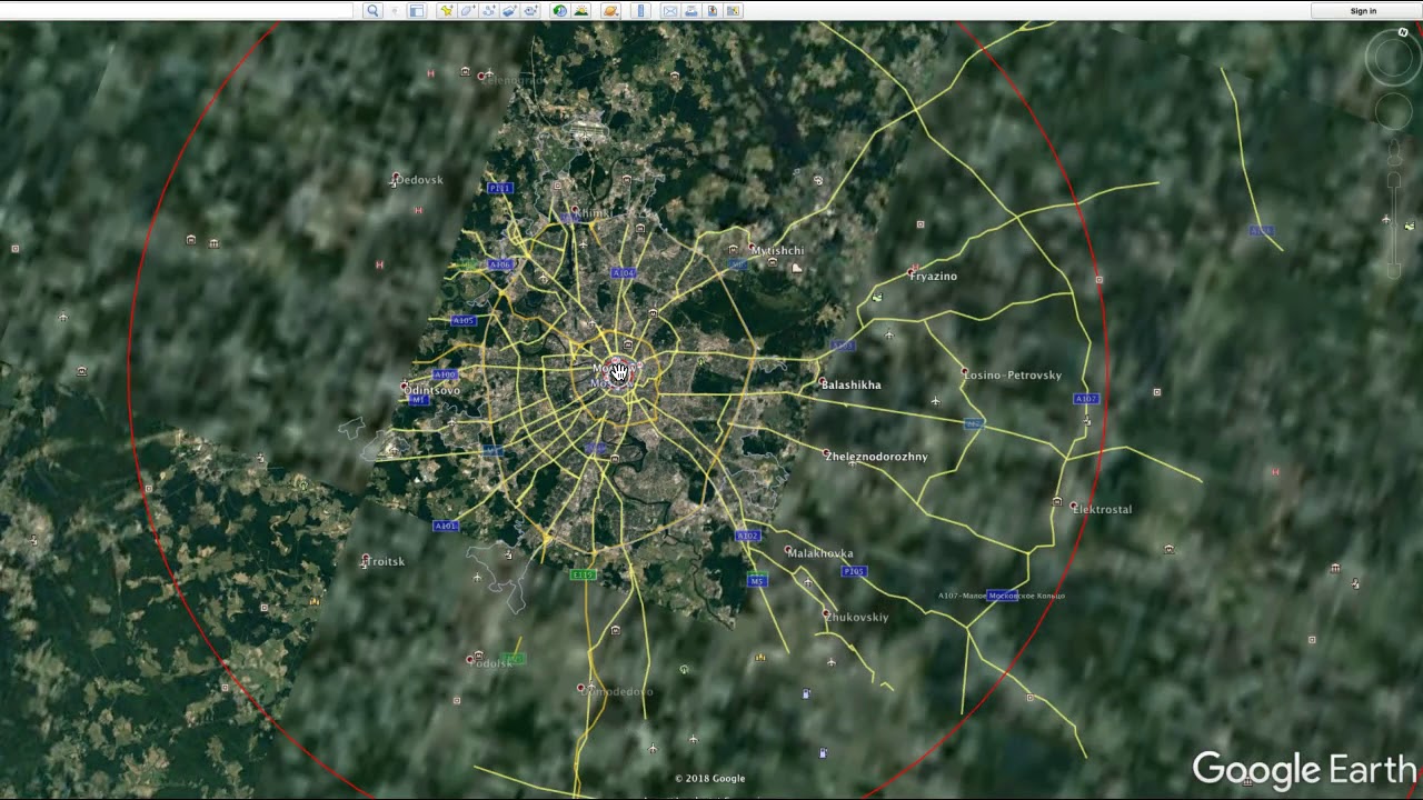 Эффекты Царь-бомбы в разных городах по версии Google Earth