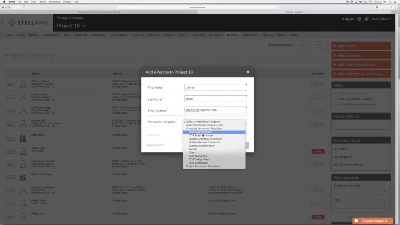 Procore Training 2.2 - Add Person & Company to Procore